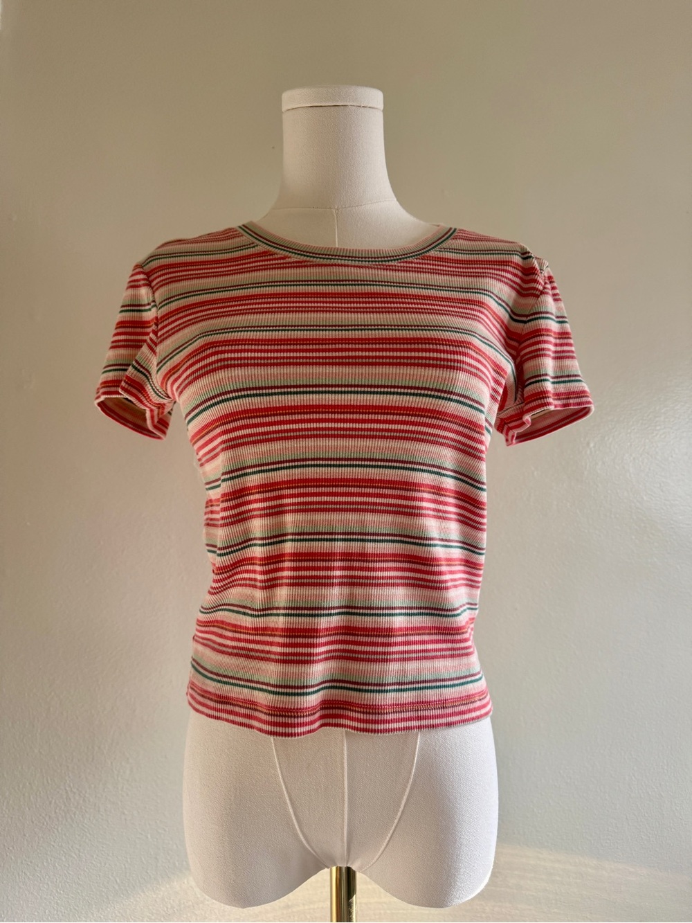 Marine Layer Striped Ribbed Short Sleeve Tee - Pink, White, Green